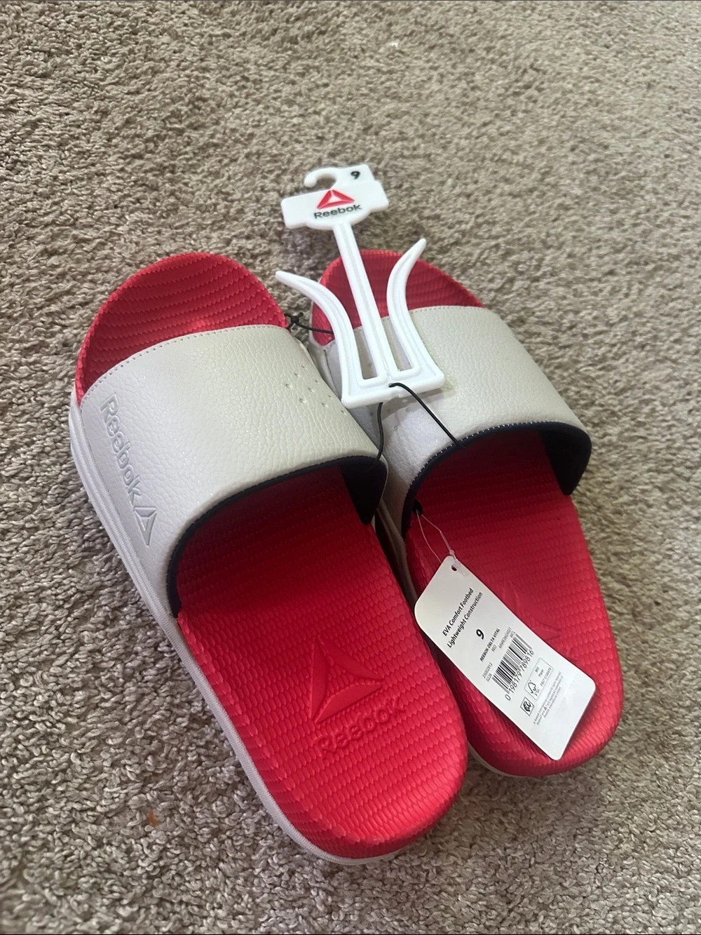 Reebok Red and Light Gray Slide Sandals